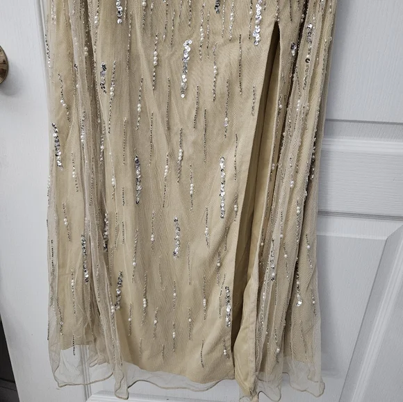 NWT Lara Dresses 29035 Champagne Pearl Strapless Beaded Evening Gown Sz 4 - Picture 5 of 13